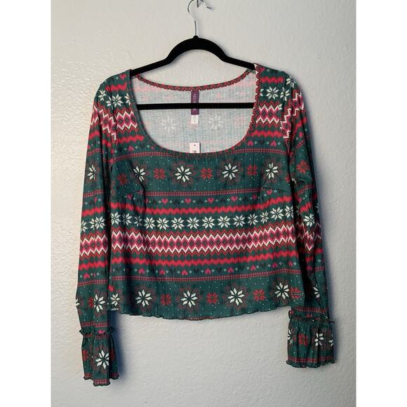 Adore Me Womens L Pajama PJ Sleepwear Christmas Snow Flakes Hearts Fair Isle NWT - Picture 4 of 10